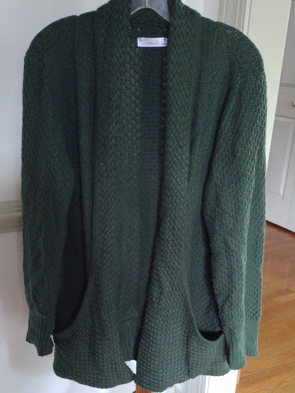 89th+Madison Women’s Dark Green Knit Open Cardigan Sweater XL